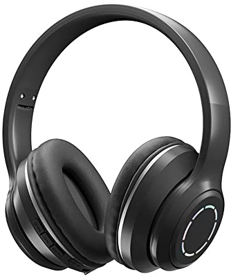 Greensen Cuffie BT On-Ear Wireless con Microfono Integrato Cablato e Supporto di Memoria, Cuffie Pieghevoli Wireless Bluetooth 5.2 con Luci a LED 18h Playtime HD Sound (800 MAh, Gamma 10m) (BLACK)
