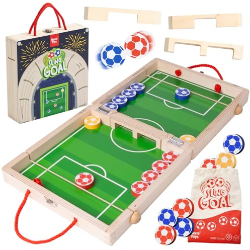 Nene Toys Sling Goal – Gioco da Tavolo Familiare per Bambini dai 4 Anni e Adulti – Stile Calcio Balilla in Legno – Gioco di Calcio da Viaggio, Interni ed Esterni – Regalo Bambino e Bambina 4–12 Anni