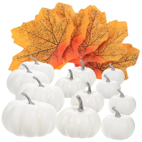 MAGICLULU Halloween Kürbis Dekorationen Mit Künstlichen Ahornblättern Und Schaumkürbissen Für Herbstfest Ornamente Und Falsche Kürbisse Requisiten