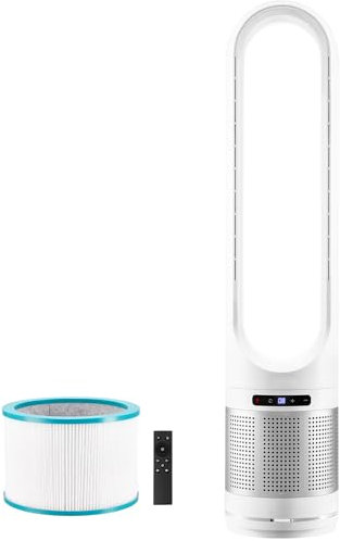 VEVOR Turmventilator ohne Flügel, 4,7 m/s schneller Standventilator, 80° oszillierende Ventilatoren mit 8 Gang, 8-Stunden-Timer, H13-HEPA-Filterung, Fernbedienung & Luftreinigungsmodus