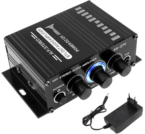 ePathChina Amplificateur Audio, Ampli Hifi, Mini Amplificateur de Puissance 12V 2 Canaux, Classe D Stéréo avec Entrée AUX/USB/SD, pour Maison ou Voiture, Adaptateur Secteur Inclus