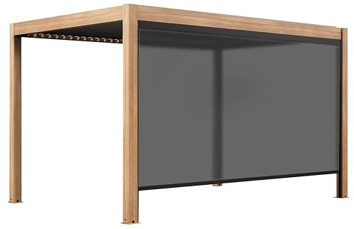 Pergola bioklimatische selbsttragende 3x4m und 1 graue Holzjalousie