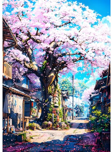 DPHERO Japanese Cherry Blossoms Diamond Painting Kits for Beginners Adults,5D DIY Diamond Art Kits,Round Full Drill Flowers Gem Art Crafts Kits,DIY Painting by Numbers for Home Wall Decor 12x16 inch
