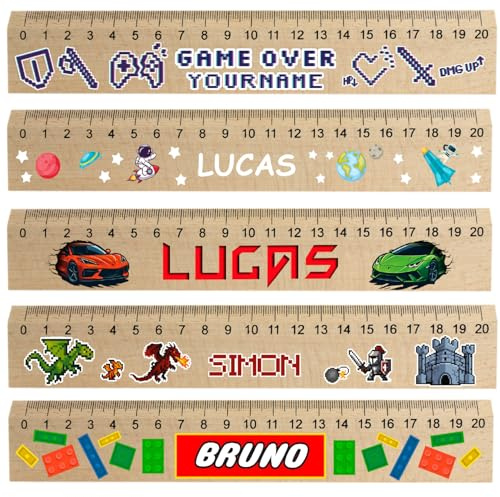 Personalisiertes 20 cm Holz Lineal mit Namen & Motiv zum selbst gestalten - individuell UV druck Gravur - Einschulung 2025 Geschenk für Kinder Jungen zum Schulanfang Schulzubehör [168]