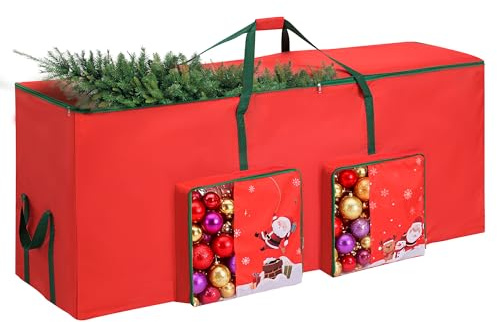 7ft/9ft Christmas Tree Storage Bag, Extra Large Xmas Tree Bags Fits Up to 9 ft, Christmas Bauble Storage Box, 600d Oxford Waterproof Storage Bag with Handles Dual Zipper, Red(65X20X28in)
