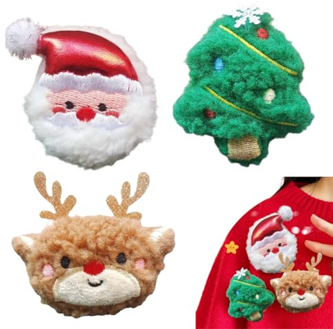 GHPKOTW 3 Broches De Navidad, Broche De Santa, Broche De Árbol De Navidad, Broche De Reno, Broches Navideños, Para Tema Navidad, Accesorios Para Disfraces, Adornos Navideños, Regalo De Navidad