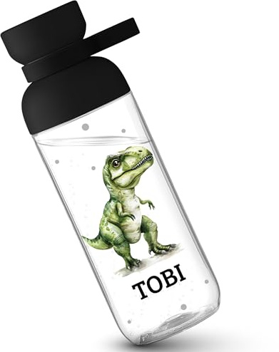 Kinder Trinkflasche Mepal Flasche - Dinos - Schulkind Geschenk Dino mit Name personalisiert I T Rex Geschenk Dinosaurier I Dinogeschenk Einschulung - 500 ml - Schwarz