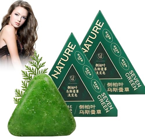 Nature Triangle Shampoo Bar, Usman Grass & Nature Seven Green Soap Solid Shampoo, Gentle Hair Cleansing & Strengthening for Women and Men (2)