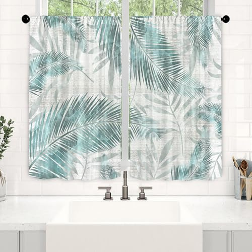 Odot 2 Pannelli Tenda Corta per Finestra Cucina, Tende da Bistrot Cucina Mantovane Corte per Decorazione Interni Finestre Piccole Soggiorno Camera da Letto Bagno (Piante della giungla E,60x45cm)