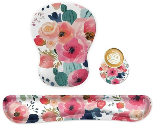 Ensemble de tapis de souris 3 en 1, tapis de souris avec coussin en gel, repose-poignets, clavier et dessous de verre, ergonomique, antidérapant, repose-poignets pour la maison, le bureau (1040)