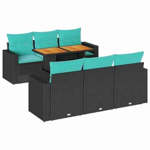 vidaXL Soffgrupp för trädgården med dynor 7 delar svart konstrotting, utomhus soffa set, trädgård lounge inställning, trädgård hörn soffa set