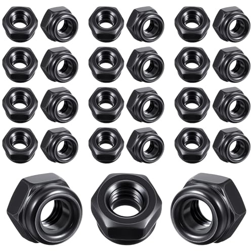 DOPENSPI 60PCS M4 Nuts, Black M4 Hex Nuts Nylon Insert Lock Nut With Thread Nut for Screws Washers Bolts Couplings Threaded Rods Adjustable Fasteners