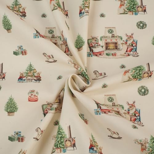 Stoff Meterware Weihnachten Winter Christmas Baumwolle - 1 Meter, Weihnachtsstoff, Weihnachtlich, Schnee, Deko (Weihnachten im Wald)