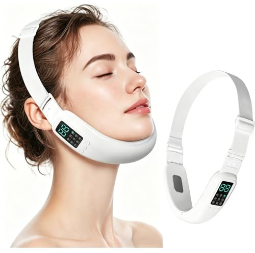Dispositivo Rassodante Viso EMS Pieghevole a 180°, Massaggiatore Lifting con 8 Modalità e 15 Livelli di Intensità, Luci LED Multicolore Riscaldante per Eliminare Doppio Mentone, Auto-Spegnimento Dopo