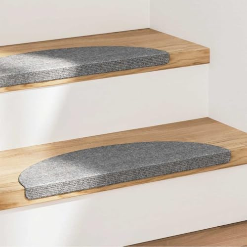 LoogCape halkfria självhäftande trappmattor av nålfilt 56 x 17 x 3 cm grå, set om 15 med trappskydd, skydd och stegdämpning för inomhusbruk