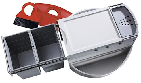 Hailo Eckabfallsammler 3645221 | Rondo Comfort Mülltrennsystem | 2-Fach Trennung | 2x 20 Liter Eimer | Drehbarer Küchenabfallsammler | Einbau Abfallsystem für Eckunterschränke | Mit Kehrschaufelset | für Diagonal-Eckspülenschränke ab 900 mm Breite
