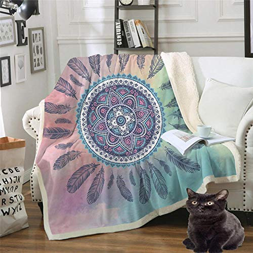Wohndecken Kuscheldecken Traumfänger Mandala Tagesdecke Fleecedecke Sofadecke Schlafdecke Bohemian Kuschelige Decke Bunt 150x200cm