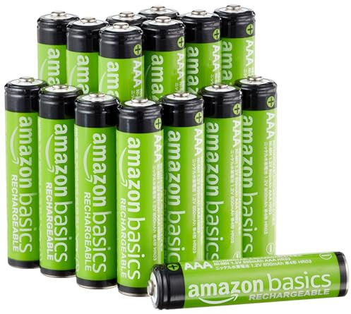 Amazon Basics 16-Pack Rechargeable AAA NiMH Performance Batteries, 800 mAh, 1.2V, Recharge up to 1000x Times, Pre-Charged