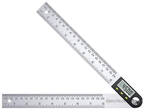 Neoteck Digital Angle Finder Ruler 8 inch/200mm Stainless Steel Digital Inclinometer Protractor with Data Hold Function and Zeroing Resetting LCD Display Electronic Spirit Level Gauge Ruler