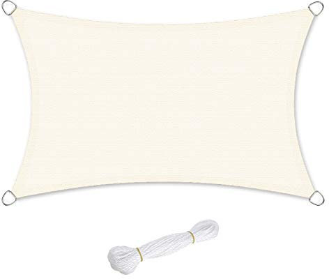 SONGMICS GSS25IV Vela de Sombra de 2.5 x 5 m, Cuerdas de 2 m, Beige