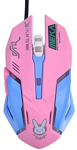 Gaming-Maus, optische Gaming-Maus mit Hintergrundbeleuchtung, 7 Farben, USB, ergonomisch, kabelgebunden, mit 2400 DPI und 6 Tasten, 4 Aufnahmen, für Computer/Win/Mac/Linux/Android/iOS. (Pink & Blue)