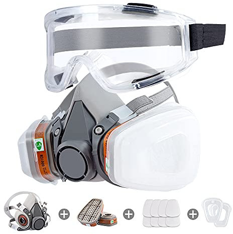 Respiratore maschera riutilizzabile mezza faccia copertura Gas Mask with Safety Glasses, Paint Face Cover Face Shield with Filters for Painting, Organic Vapor, Welding, Polishing, Woodworking and
