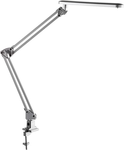 Alco-Albert - LED Schreibtischlampe mit Tischklemme 20 LEDs 7W silber | Flexible Klemmleuchte mit stufenlos verstellbarem Arm, für Schreibtisch, Werkbank und Regal