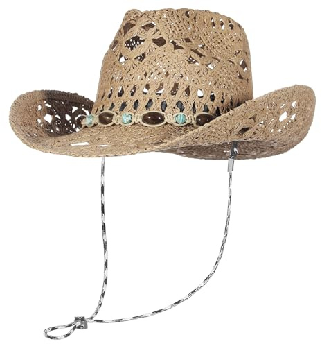 EOZY Men & Women's Summer Cowboy Cowgirl Straw Hat Hollow Out Style Roll Up Brim Beach Sun Hat for Ladies