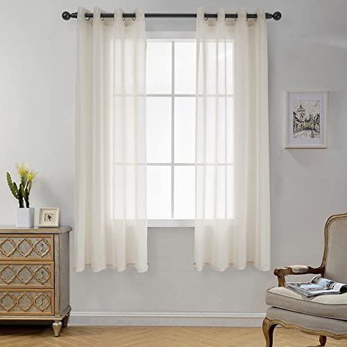 CUCRAF Transparente Gardinen mit ösen Vorhänge Wohnzimmer & Schlafzimmer, H175 x B140cm 2er Set Transluzente Vorhange Leinen, Unifarbene Pflegeleichte und Knitterfreie Vorhänge in Leinenoptik