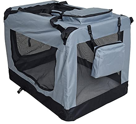 ESTEXO Hundebox Hundetransportbox Transportbox faltbar Reisebox Katzenbox Box Transporttasche Tier-Box Katzentransportbox Autobox (XXL/Grau)