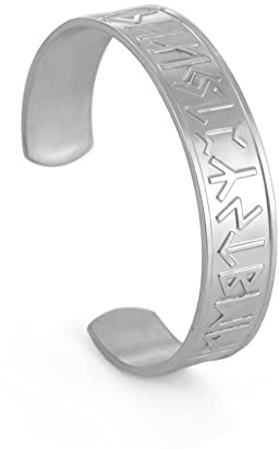 Dreamtimes Viking Runes Manschettenarmbänder 24 nordische Runen Viking Edelstahl Vintage Symbol nordischen Schmuck Armband Manschettenarmreif irischer Schmuck für Herren Damen