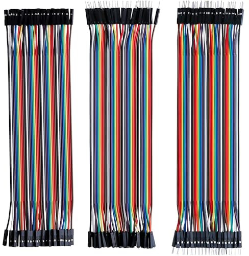 MMOBIEL 120 Pcs Multicolored Dupont Breadboard Jumper Wires 40-pin M/F, M/M, F/F Ribbon Cables Kit Compatible with DIY Arduino, Raspberry Pi 2 3 4 Projects, Length 20cm / 8 Inch