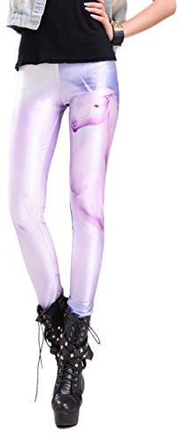 Rubberfashion Leggings Einhorn - glänzende Leggin med Einhornmotiv upp till höften för kvinnor enhörning S/M