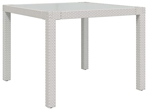 Gecheer Gartentisch Terrassentisch Balkontisch Esstisch Gartenmöbel Tisch Gehärtetes Glas Poly Rattan Weiß 90x90x75 cm