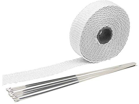 BDXMKS Hitzeschutzband 5/10/15 / 20m Motorrad Auspuff Thermalband Auspuff-Wärmeband-Wrap-Krümmer-Isolationswalzen-Resistent mit rostfreiem Krawatten (Color : 2.5x20m White)