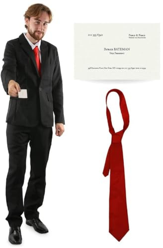 Patrick Bateman-Kostüm für Erwachsene, schwarzer Anzug, rote Krawatte und Visitenkarte, Psycho-Kostüm, amerikanische TV-Filmfigur, Fancy Dres-Kostüm