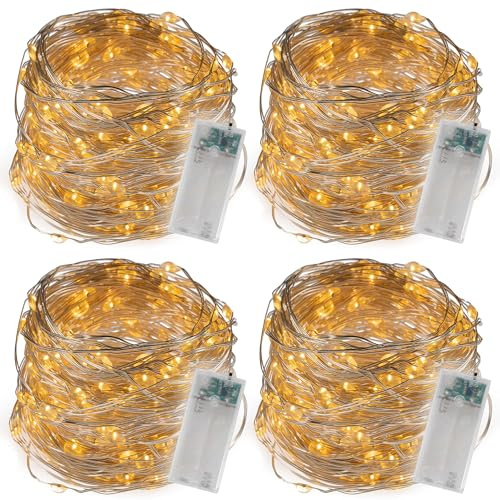 Nipach 4er Set Lichterkette mit Silberdraht - 40 LED warmweiß – Batterie-Betrieb