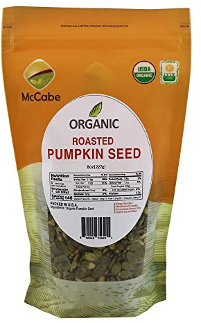 McCabe Organic Roasted Pumpkin Seeds (Unsalted) - Organic Pumpkin Seeds Roasted 8oz | Rich with Fiber & Minerals | USDA and CCOF Certified | Packed in USA