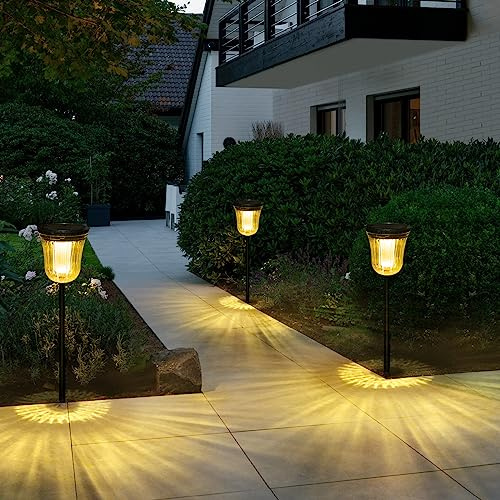 WTGEGF Solar Lights Outside Waterproof, 6 Pack 200 Lumens Super Bright Solar Pathway Lights Outdoor Waterproof with 2 Lighting Modes, Auto On/Off Outdoor Solar Lights for Yard, Walkway, Lawn