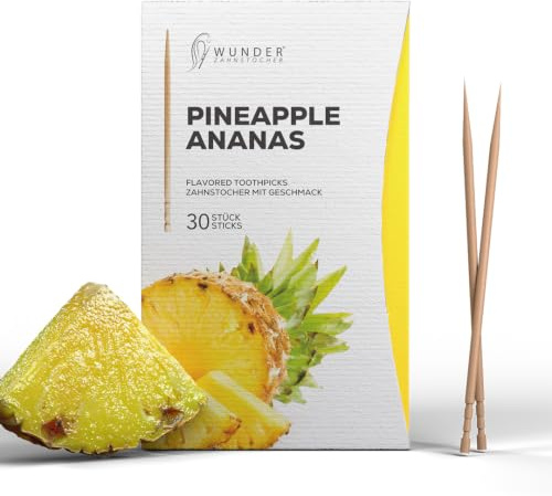 Wunder palillos de dientes con sabor - 30x palillos de dientes empaquetados individualmente - Aliento fresco - Palillos de dientes individuales con sabor (pineapple) | Empaquetado individualmente – sabor intenso – aliento fresco – contra morderse las uñas – sin azúcar