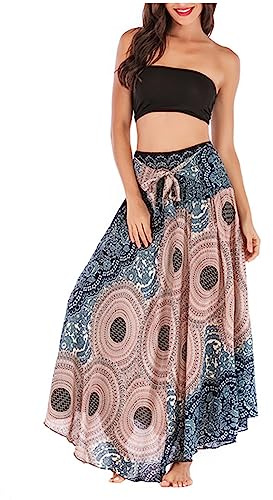 Damen Bohemien Maxirock Asymmetrien Strandrock Ethnischer Stil Blumenmuster Langer Rock A-Linien Midikleid 2 Way 2 Wear Dünn Atmungsaktiv Sommerrock - Blau & Weiß