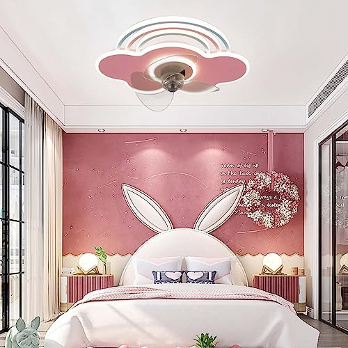 Lampara Ventilador Techo Rosa Y Mando A Distancia Arcoíris Ventilador Techo Con Luz Silencioso LED Regulable 6 Velocidades Reversible Ceiling Fan with Light Para Dormitorio Infantil