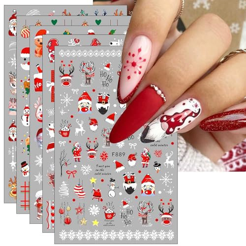 JMEOWIO Nagelsticker Weihnachten 10 Blatt Nail Art Sticker Selbstklebend Nagelaufkleber Schneeflocken Winter Dekoration Nageldesign Zubehör