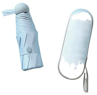 Ombrellone,Ombrellone da viaggio pieghevole,Ombrelloni anti-UV a 8 costole Ombrelloni anti-pioggia e sole Pieghevoli Capsula Ombrellone da spiaggia Mini Ombrello tascabile for donna ( Color : Blue , S