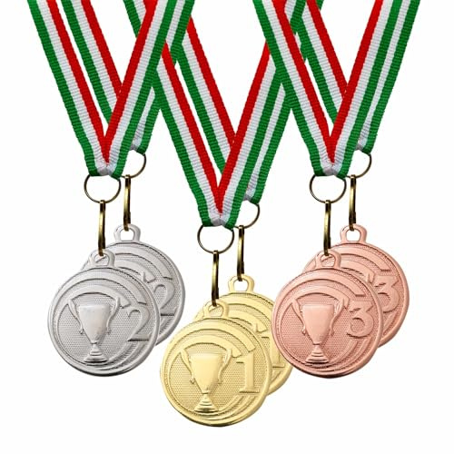 Generico Medaglie premiazioni Sport in Metallo con Laccetto Tricolore Italia (6 Pezzi)