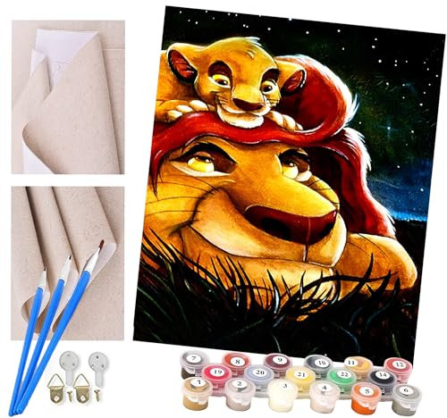 ToeTs DIY Malen nach Zahlen Erwachsene Anfänger Kinder König der Löwen Simba Acryl Stress Weniger Anzahl Malerei Geschenke Schlafzimmer Wohnzimmer Wohnkultur