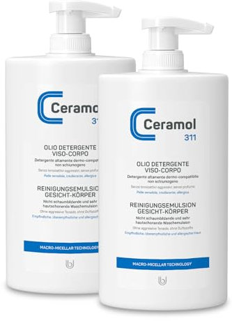 Ceramol Olio detergente viso-corpo per pelle sensibile e intollerante, 2x 400ml