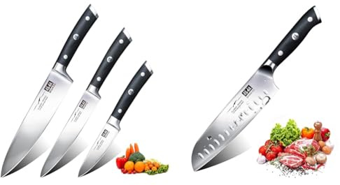 SHAN ZU Küchenmesserset 3 tlg, Messerset Profi Küchenmesser & er Küchenmesser, Chefmesser Santoku Deutscher Carbon Edelstahl