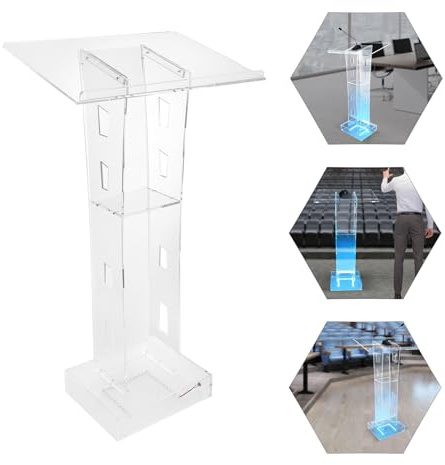 unkonwcy Pupitre de conférencier clair Chrétiens Lucite Église avec large surface de lecture et compartiment de rangement Bureau debout Podiums de présentation clairs Églises Chaire de conférence