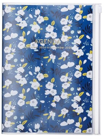 MARK'S 2024/2025 Taschenkalender A5 vertikal, Flower Pattern, Navy: Von September 2024 bis Dezember 2025
